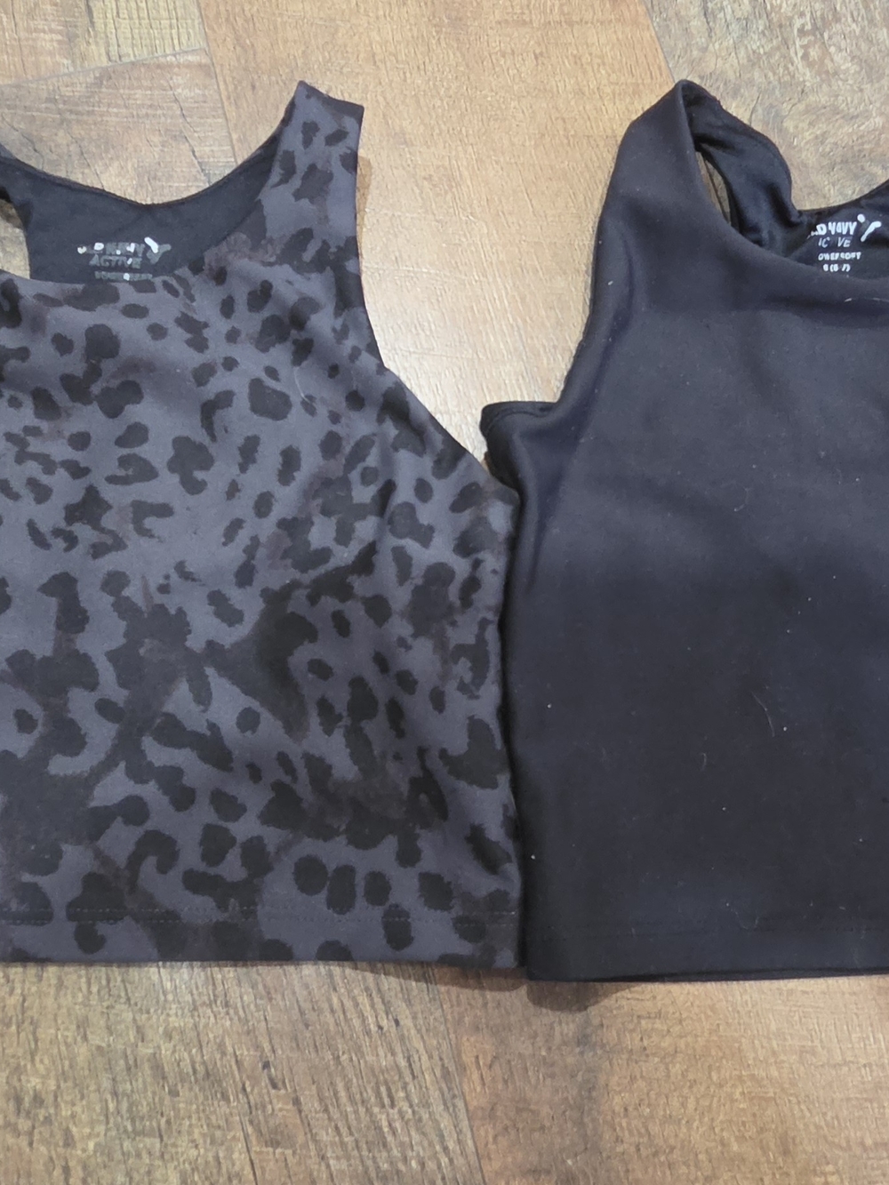 Old Navy Black Leopard Print & Solid Black Tank Tops - Girls